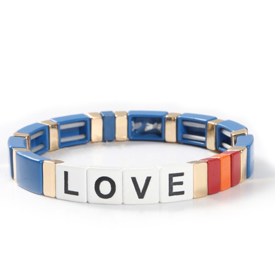 Cartas de amor ajustáveis do bracelete da telha do esmalte do arco-íris para o presente