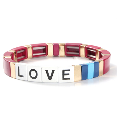 Cartas de amor ajustáveis do bracelete da telha do esmalte do arco-íris para o presente