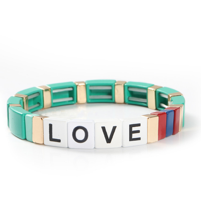 Cartas de amor ajustáveis do bracelete da telha do esmalte do arco-íris para o presente