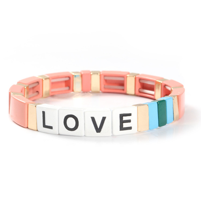 Cartas de amor ajustáveis do bracelete da telha do esmalte do arco-íris para o presente