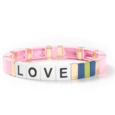 Cartas de amor ajustáveis do bracelete da telha do esmalte do arco-íris para o presente