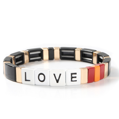 Cartas de amor ajustáveis do bracelete da telha do esmalte do arco-íris para o presente