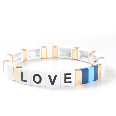 Cartas de amor ajustáveis do bracelete da telha do esmalte do arco-íris para o presente