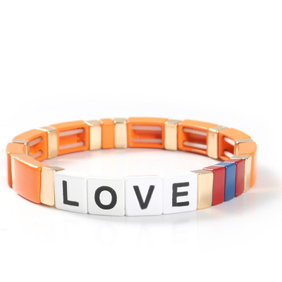Cartas de amor ajustáveis do bracelete da telha do esmalte do arco-íris para o presente