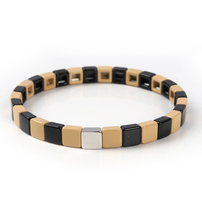 O bracelete geométrico da telha do esmalte, estiramento multicolorido perlou braceletes