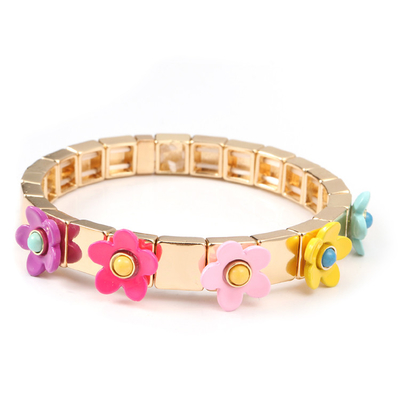 A flor elástica Blossing do bracelete da telha do esmalte do estiramento pintou a cor da mola