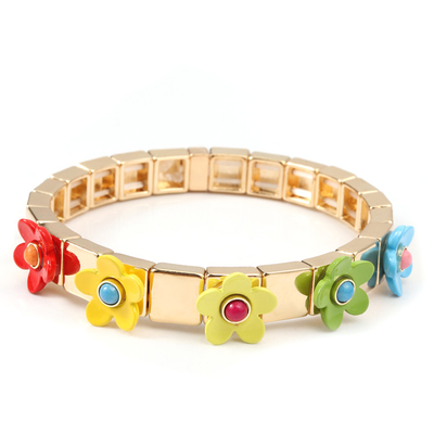 A flor elástica Blossing do bracelete da telha do esmalte do estiramento pintou a cor da mola