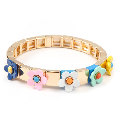 A flor elástica Blossing do bracelete da telha do esmalte do estiramento pintou a cor da mola
