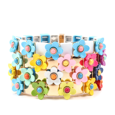 A flor elástica Blossing do bracelete da telha do esmalte do estiramento pintou a cor da mola