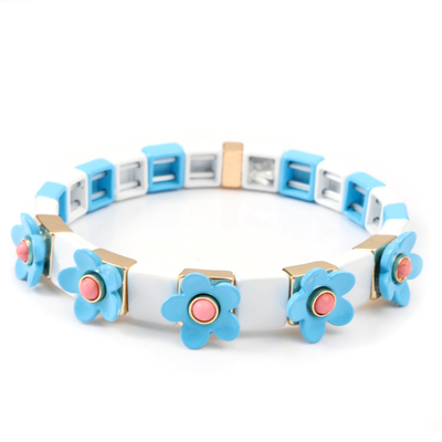 A flor elástica Blossing do bracelete da telha do esmalte do estiramento pintou a cor da mola