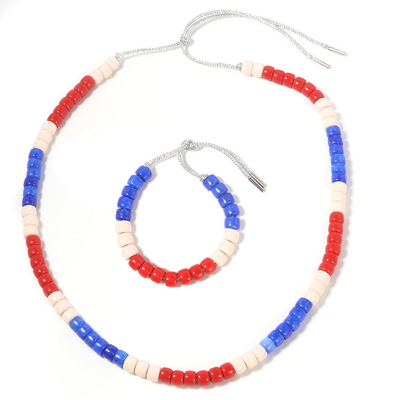 Bracelete dos grânulos do forte da joia do KC, braceletes frisados brancos dos EUA e azuis vermelhos