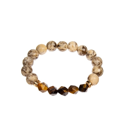 Bracelete de pedra frisado elástico feito a mão, Tiger Eye Bracelet natural unisex