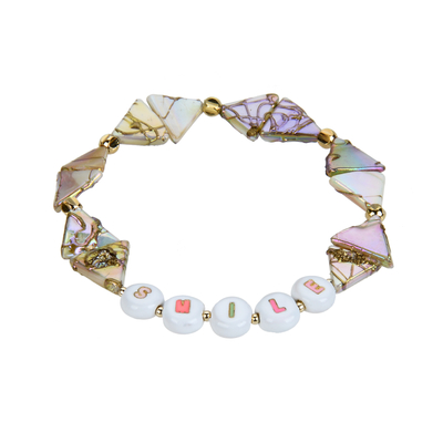 Diamond Shaped Letter Bead Bracelets, Shell Stone Stretch Bracelet