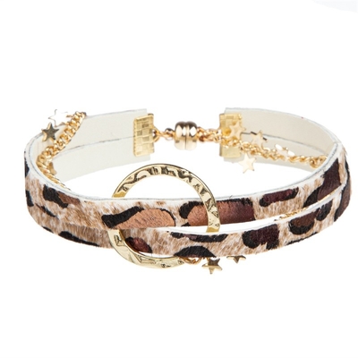 Grânulos de couro trançados do metal do bracelete do envoltório da cópia animal para a menina de Hip Hop