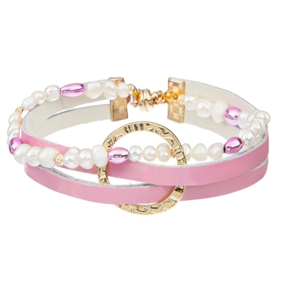 cor magnética do rosa de botão do couro da pérola de 18.5cm e do bracelete do grânulo
