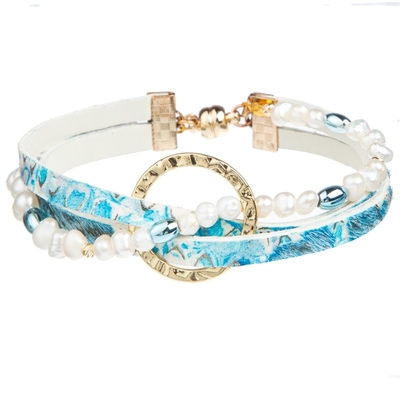 Bracelete irregular do envoltório do couro e da pérola para o desgaste diário da forma