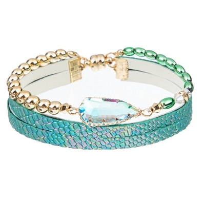 Bracelete de couro feito a mão da pilha das mulheres elegante geométrico do multi
