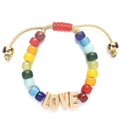 Bracelete de nylon do grânulo da letra da amizade do ouro do OEM com o fecho ajustável da trança