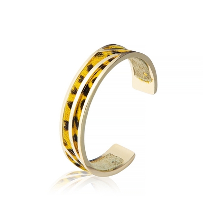 O ouro de couro do bracelete 14K do punho do leopardo amarelo chapeou o bracelete completo do couro de grão