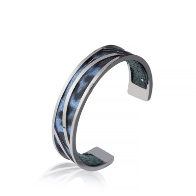 Largura de Matte Handmade Leather Cuffs 13mm do leopardo escura - cor azul