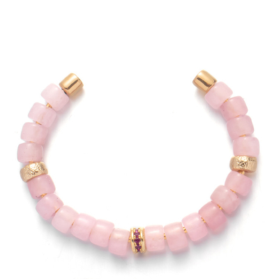 SS304 pulseira frisadas feitos a mão, Rose Quartz Bead Bracelet substituível parafusada