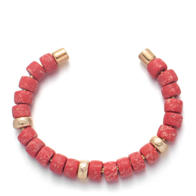 As pulseira removíveis de DIY com ouro real imperial vermelho da pedra 18k dos grânulos chapearam