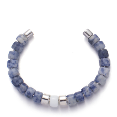 o azul de 8mm veou pulseira frisadas feitos a mão Sterling Silver Plated