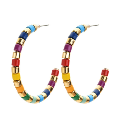 brincos da aro do esmalte do grânulo da liga, brincos do grânulo de Tila do arco-íris de 45mm