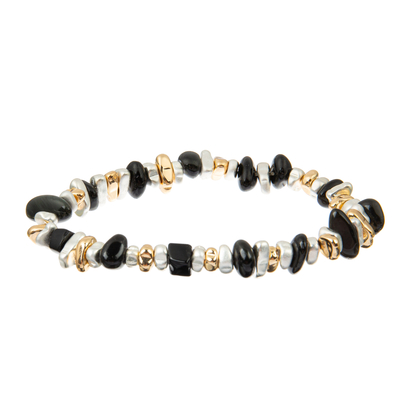 Os braceletes frisados do hematita 0.7mm ajustam o ouro preto e branco com prata