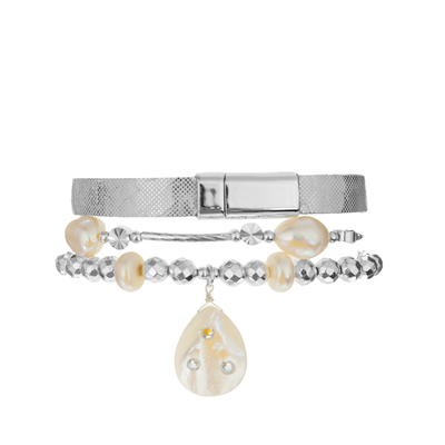 O bracelete frisado das mulheres de prata brilhantes ajustou o estiramento de 0.7mm com Shell And Hematite