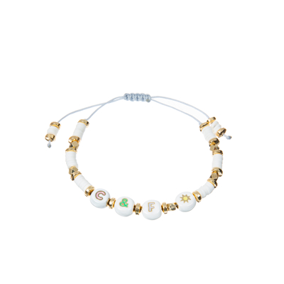 Polímero Clay Beaded Letter Bracelet, braceletes do grânulo do alfabeto de 7.4*8mm