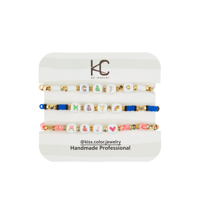 Polímero Clay Beaded Letter Bracelet, braceletes do grânulo do alfabeto de 7.4*8mm