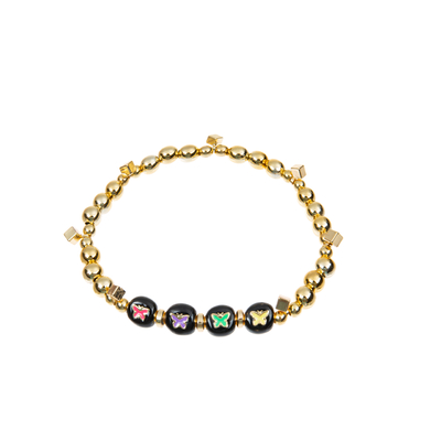 Material da liga do arco-íris do preto do bracelete da letra do alfabeto do hematita do ouro do KC