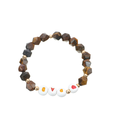 Bracelete frisado elástico da letra da joia do KC, Tiger Eye Stone Bracelet enfrentado 8mm