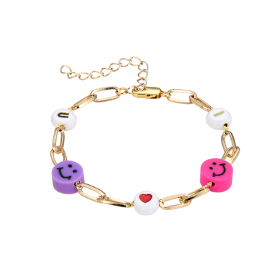 bracelete frisado da letra de 18.5cm, silicone Smiley Bead Bracelet