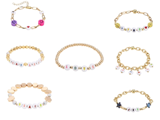 bracelete frisado da letra de 18.5cm, silicone Smiley Bead Bracelet