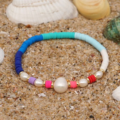 Bracelete de água doce da pérola do estilo de Boêmia, polímero multicolorido Clay Bracelets do arco-íris