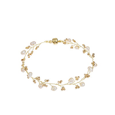 7,25 polegadas de fio de bronze do bracelete branco da pérola natural teceram para a joia do casamento