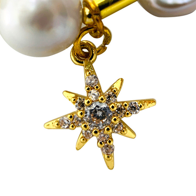 O ouro real chapeou o bracelete de água doce da pérola, 7,25 da estrela norte polegadas de bracelete do grânulo