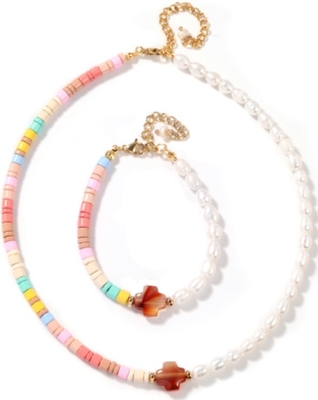 o bracelete de água doce da pérola de 5-6mm, arco-íris coloriu o bracelete do grânulo do esmalte