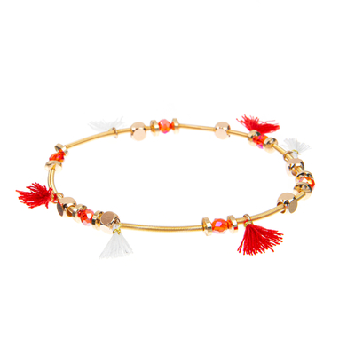 7,5&quot; borla perlaram o ouro 14k elástico dos braceletes feitos a mão chapeado