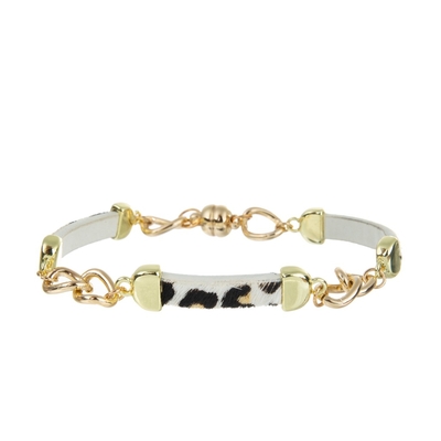 Braceletes feitos a mão de Leathre da crina do leopardo com corrente do ouro e o fecho magnético