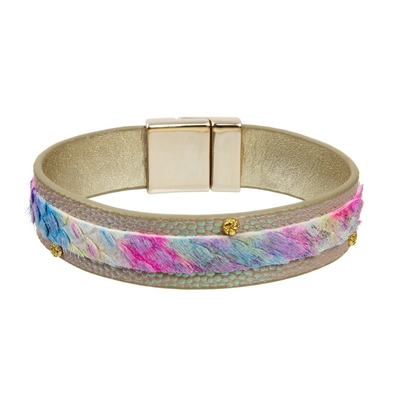 Braceletes de couro feitos a mão da crina do teste padrão de Boho mola Clash Magnets de 2 camadas