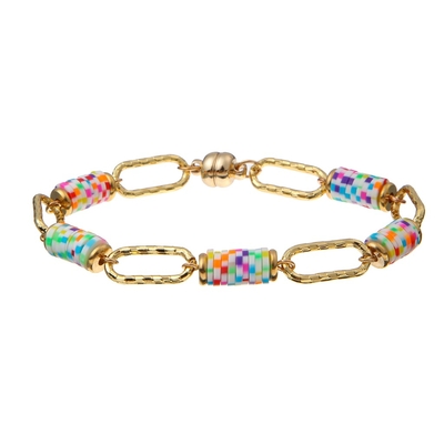 Braceletes feitos a mão dos grânulos da parte de Polyclay do arco-íris 6mm com os ímãs da corrente do ouro