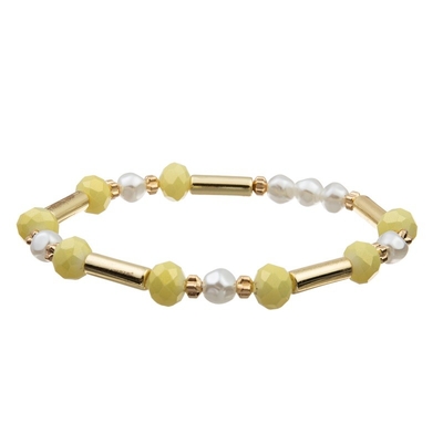 O ofício dourado geométrico da mão do tubo do metal perla o bracelete Crystal Set amarelo