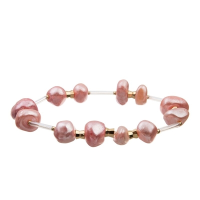 Cor do rosa da pilha de Boêmia a multi perlou o bracelete elástico para a forma do verão