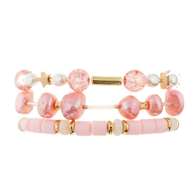 Cor do rosa da pilha de Boêmia a multi perlou o bracelete elástico para a forma do verão