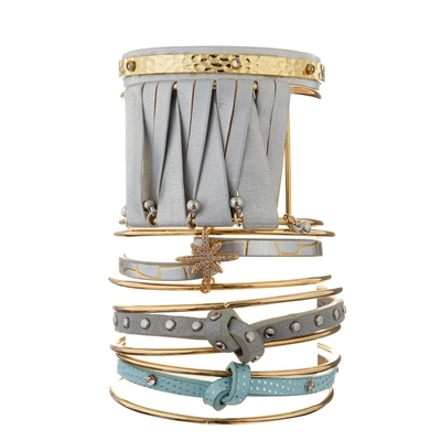 Joia inspirada aberta da pulseira de Grey Leather Bracelet Hammer Metal das mulheres