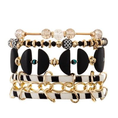 Bracelete de couro feito a mão do estilo punk fresco com a bola do teste padrão do tabuleiro de damas da corrente do ouro