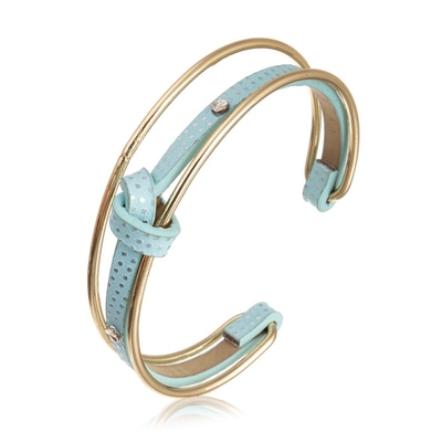 Multi punho disponível de Dot Blue Leather Bracelet Gold da polca da pilha de medida ajustável
